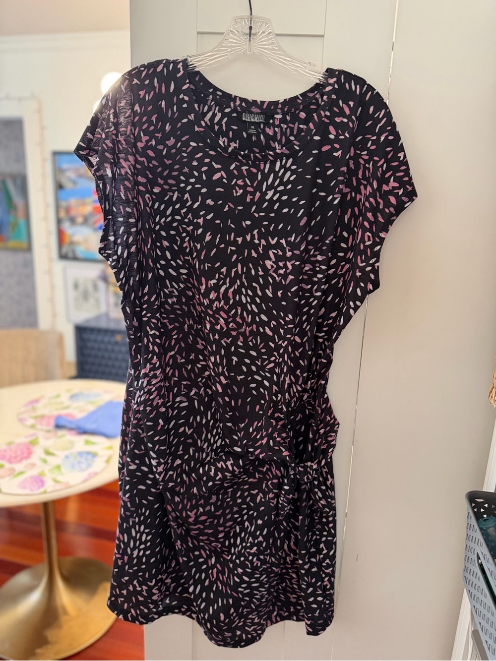 Nicole Miller Black Mini Dress with Pink Print